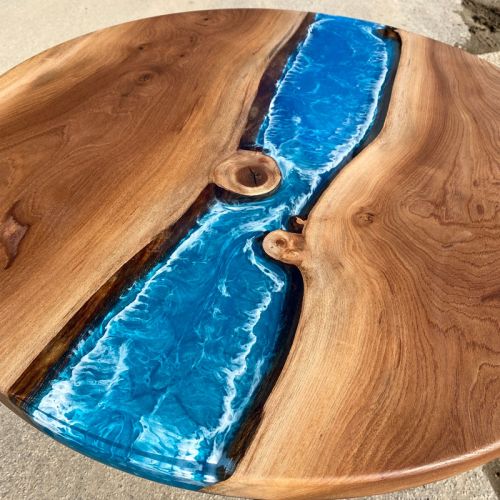 Character Elm & Ocean Art Circular River Dining Table