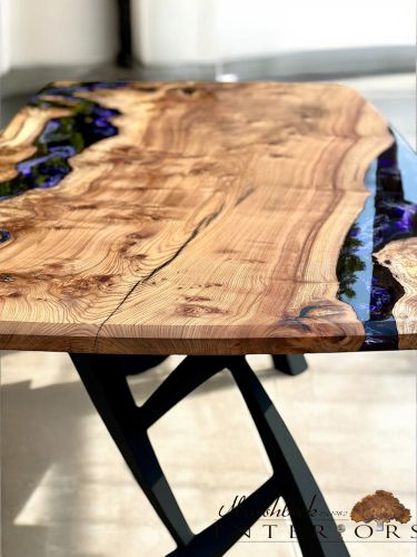 Burr Elm & Deep Purple Sea River Dining Table