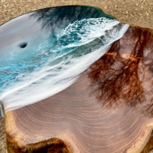 Teak & Resin Ocean Art Side Table