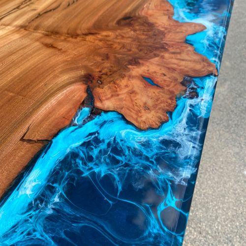 Burr Elm River Dining Table Deep Sea