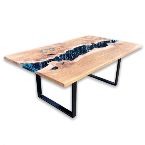 Burr Elm & Galactic Blue River Dining Table