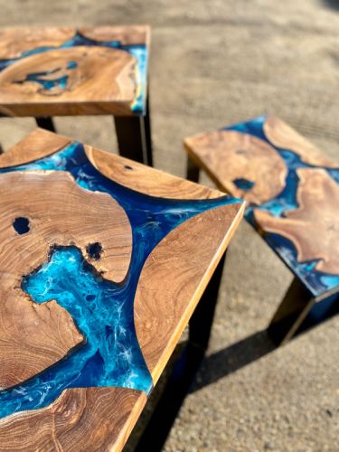 Teak & Deep Sea Side Table Set