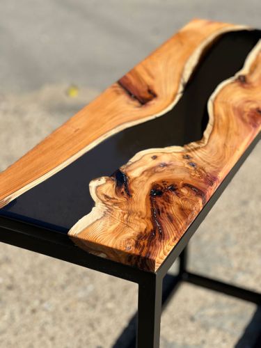 Yew Console Table  & Smokey Grey Resin
