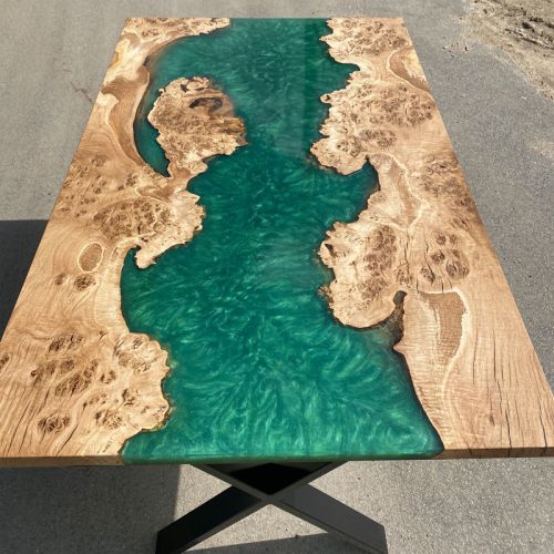 Burr Oak River Dining Table Custom Green