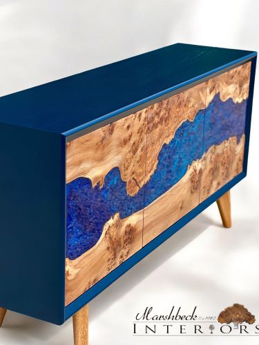 River Sideboard Burr Elm & Multi Blue Resin
