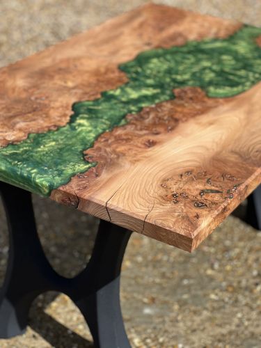 Burr Elm & Olive Green Coffee Table