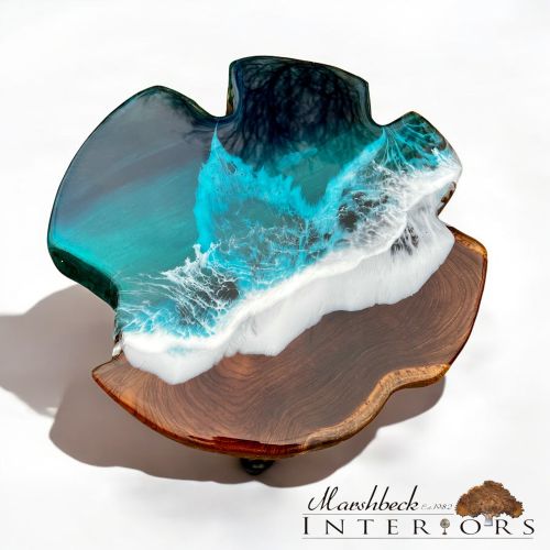 Teak & Resin Ocean Art Side Table