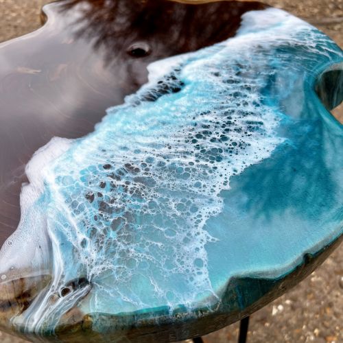 Teak & Resin Ocean Art Side Table