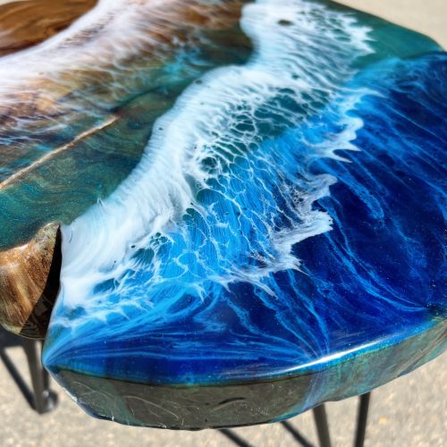 Teak & Resin Ocean Art Side Table