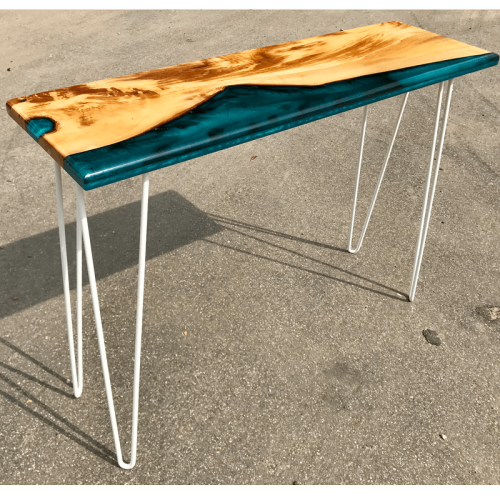 Olive Wood & Blue Resin River Console Table