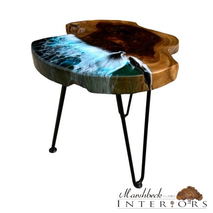 Teak & Resin Ocean Art Side Table