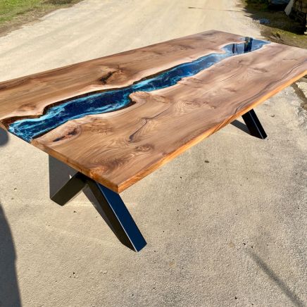 Burr Elm & Deep Sea River Dining Table 280x125cm