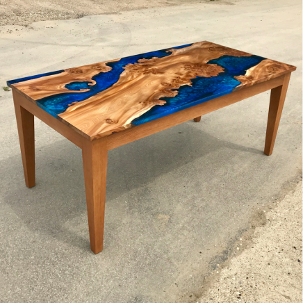 Burr Elm & Resin River Dining Table