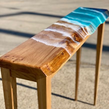 Oak Live Edge Console Table with Ocean Art