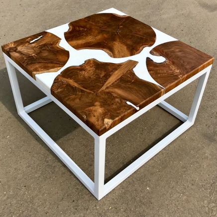 Teak Discs & White Resin Coffee Table (60x60)