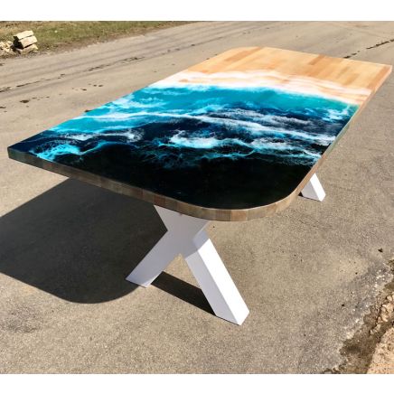 Maple & Resin Ocean Artwork Dining Table