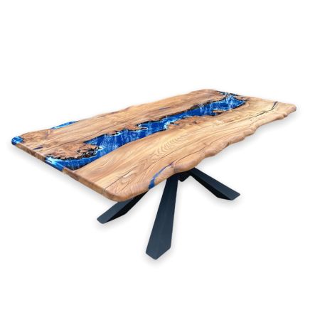 Burr Elm Deep Sea Resin Dining Table