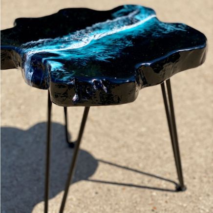 Teak & Resin Dark Ocean Art Side Table 2