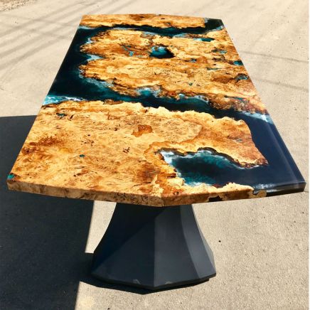 Burr Oak & Resin River Dining Table