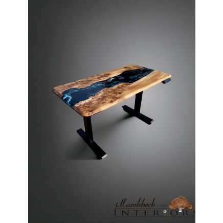 Burr Elm Sit/Stand Electric River Desk