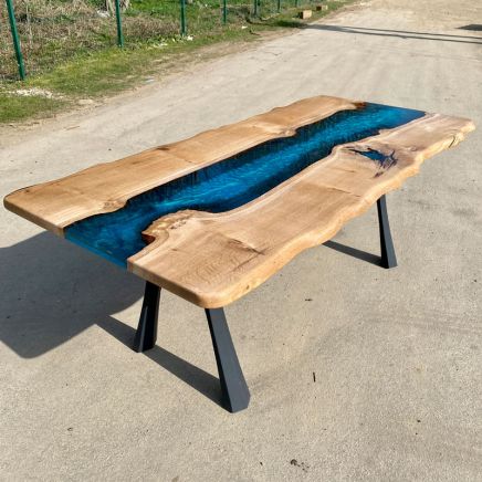 Live Edge Oak River Table Reef Blue