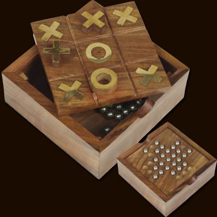 Classic rosewood Tic Tac Toe and Solitare Combo