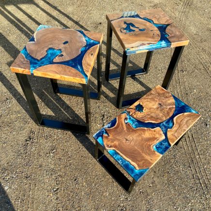 Teak & Deep Sea Side Table Set