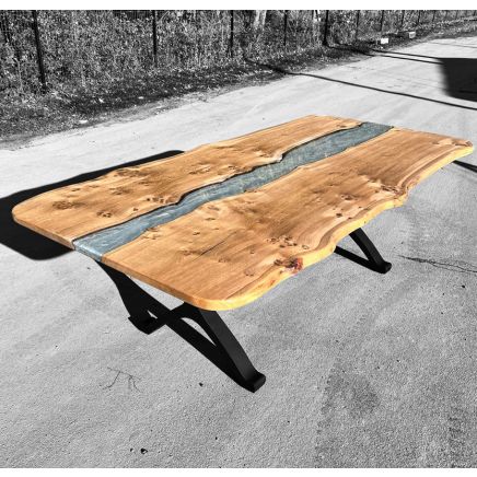 Silver Pearl & Live Edge Oak River Dining Table