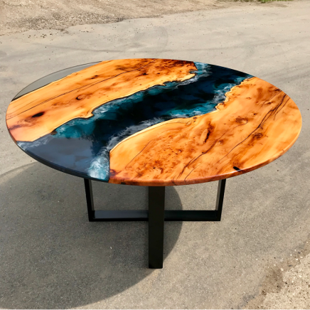 Circular Yew & Resin River Dining Table 6 Seater