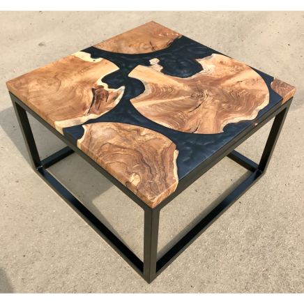 Teak Discs & Dark Grey Resin Coffee Table (60x60)