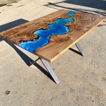 Burr Elm & Ocean Art River Dining Table