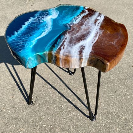 Teak & Resin Ocean Art Side Table 14