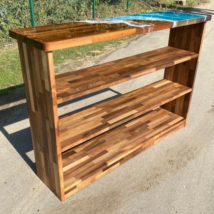 Walnut Bookcase & Ocean Art Resin