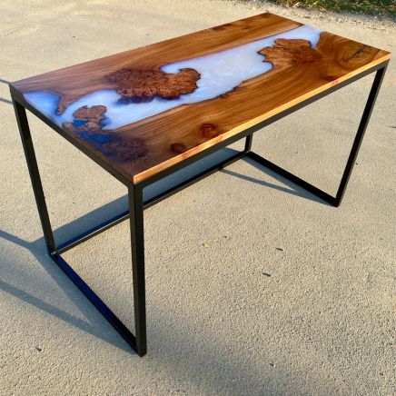 Burr Elm & Ghost Blue Resin Desk