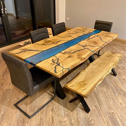 Oak Resin River Table Blue Lightning