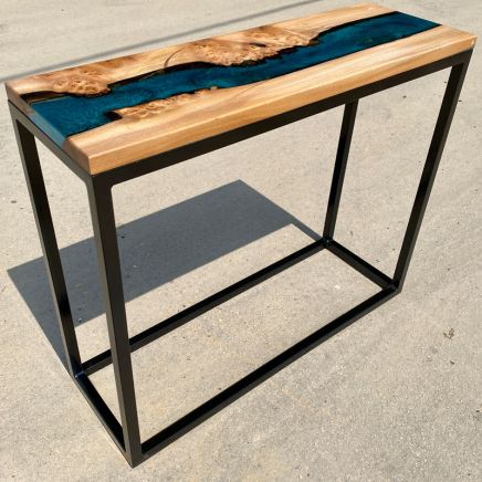 Burr Elm & Reef Blue Console Table