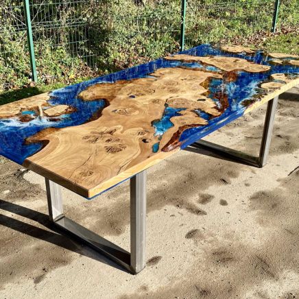 Full Burr Oak River Dining Table with Ocean Art