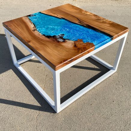 Burred Elm Resin River Coffee Table Ocean Effect