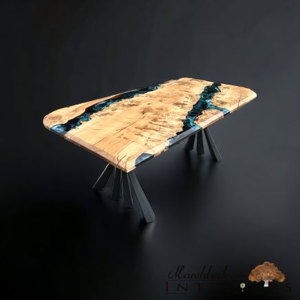 Burr Oak & Midnight Sea Resin Dining Table