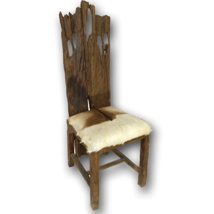 Teak Root Dining Chair with Goatskin