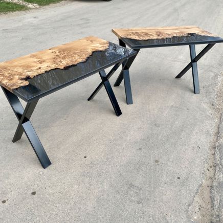 Twin River Desks in Burr Oak Smokey Resin