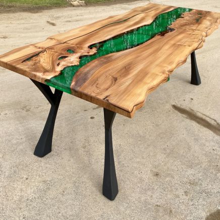 Elm & Kryptonite Green Resin River Dining Table Live Edge