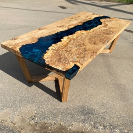 Burred Oak & Galactic Blue Resin Coffee Table