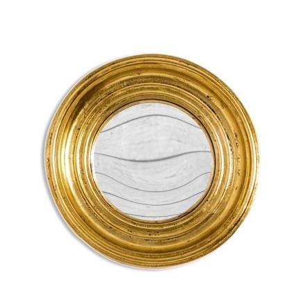 Round Antiqued Gold Convex Mirror