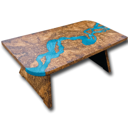 Stunning Burr Walnut & Blue Resin River Coffee Table