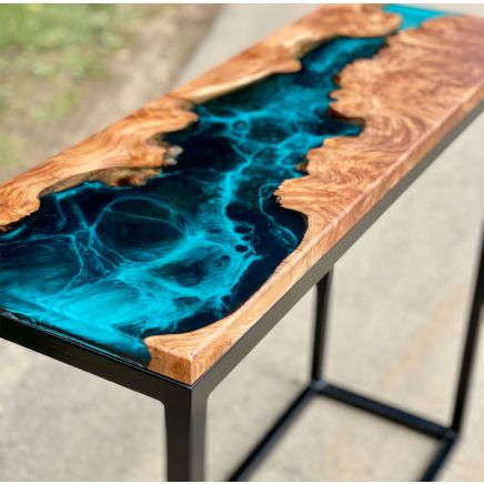 River Console Table With Galactic Blue Artwork