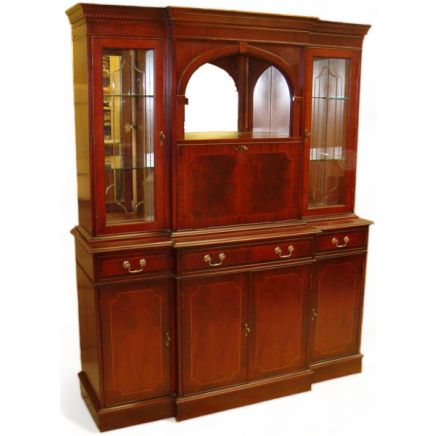 Antique Reproduction 72 Breakfront Regency Cocktail Cabinet