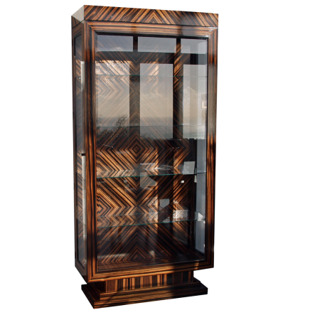 Bespoke Feathered Ebony Art Deco Display Cabinet
