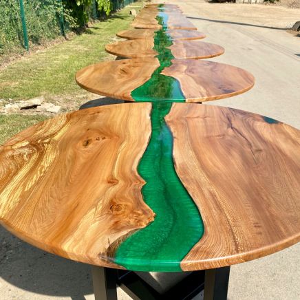 Elm Circular Resin River Dining Tables x8