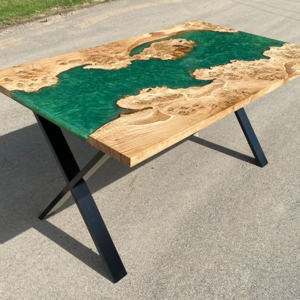 Burr Oak River Dining Table Custom Green